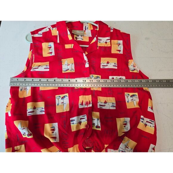 Vintage Liz Claiborne Nautical Cannes, St Tropez, Nice Sailboat Small, Front Tie - Picture 3 of 4